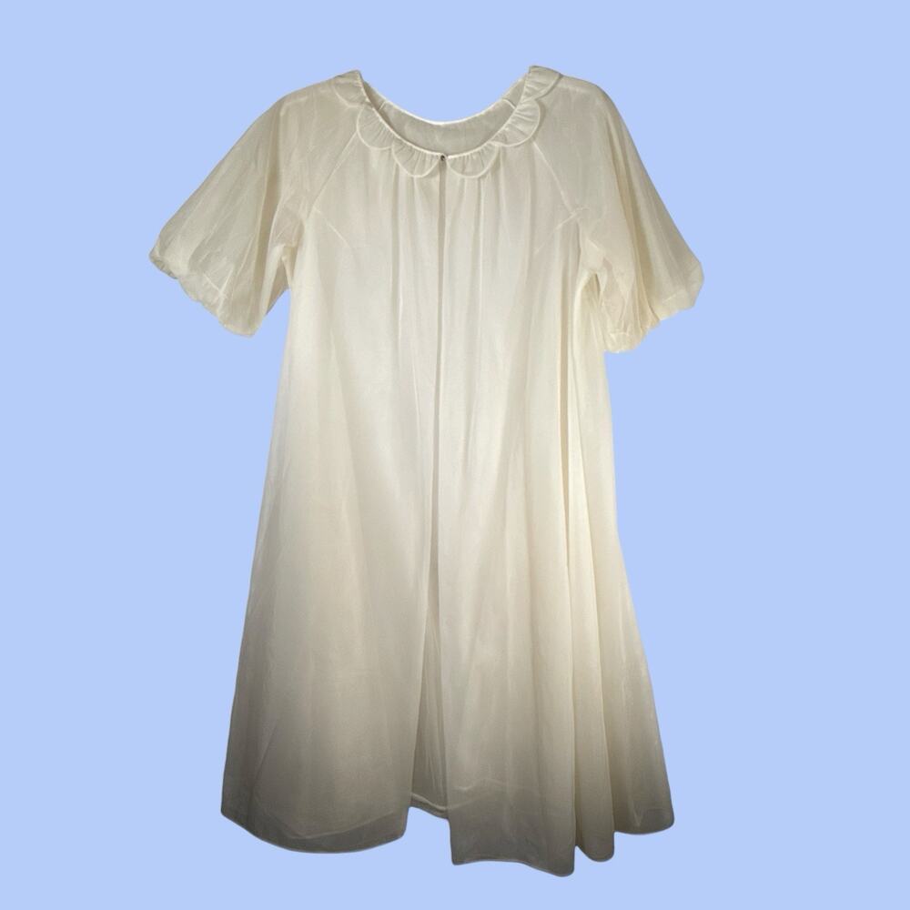 Med Vintage VANITY FAIR Peignoir Ivory NYLON Nightgown Robe Chiffon EUC